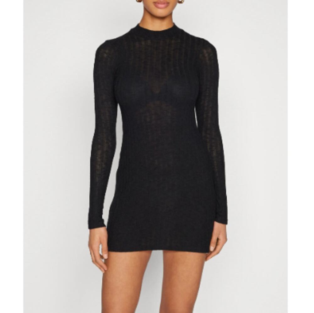 NEW BILLABONG ~ Everleigh Mock Neck Mini Dress Size Small Black Coastal Chic